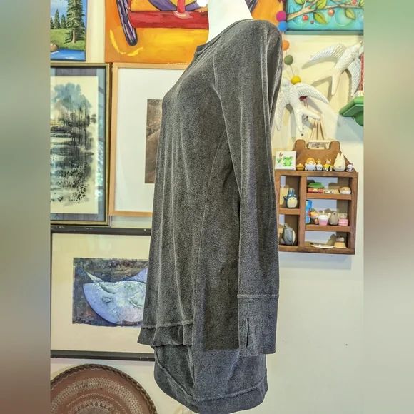 Athleta Velour Criss Cross Dress Charcoal Gray Size Small Sweatshirt Dress SZ Sm - Picture 9 of 12